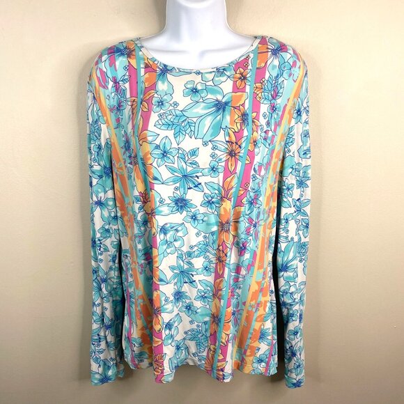 Lands End Womens Tropical Floral UPF Rash Guard Top Medium Swim Long Sleeve - Picture 1 of 11